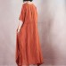 vintage orange linen maxi dress plus size clothing o neck tie waist linen maxi dress fine short sleeve gown