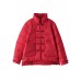 Vintage Red Stand Collar Button Pockets low high design Winter Down Coat