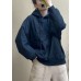 Luxury Blue Pockets drawstring Winter Cotton hooded sweatshirt