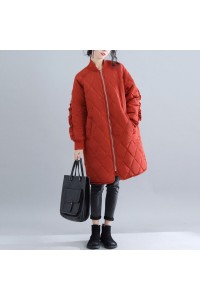 Casual red women parka trendy plus size stand collar Jackets & Coats Luxury ruffles coats