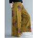 Women Vintage Floral Print Elastic Waist Casual Loose Wide Leg Pants With Pocket