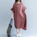 boutique burgundy cotton linen dress oversized O neck drawstring traveling clothing Fine Petal Sleeve baggy dresses