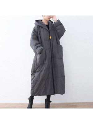 Limited Stock-Gray Warm Down Coat Plus Size Parka thick Hooded Maxi Cardigan