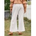 Women Solid Color Relaxed Fit Plain Drawstring Flare Leg Pants