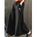 Women Wide Leg Embroidery Ninth Cotton Pants with Pocket