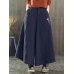 Women Wide Leg Embroidery Ninth Cotton Pants with Pocket