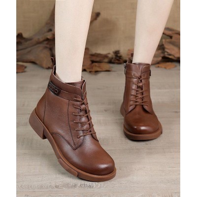 Brown Cowhide Leather Boots Cross Strap Ankle boots