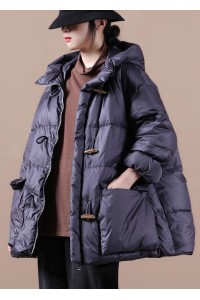 women plus size down jacket black hooded pockets goose Down coat