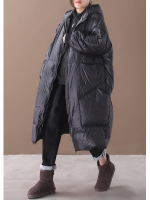 New black warm winter coat plus size down jacket hooded pockets women coats