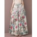 Women Vintage Floral Plant Print Drawstring Wide Leg Pants With Pocket