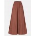 Women Solid Color Elastic Waist Loose Casual Wide Leg Pants With Pockets