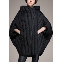 Simple Black Cloak Sleeves zippered Warm Winter Duck Down Coat