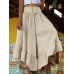 Women Solid Color Back Knotted Side Button Loose Flare Pants With Pocket