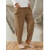 Women Khaki Corduroy Side Pockets Ankle Length Pants