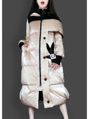 Fitted Khaki Cute hooded asymmetrical design Winter Duck Down Coats