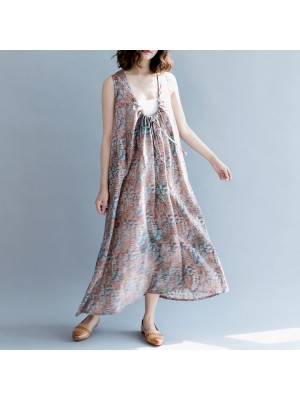 vintage floral linen maxi dress plus size O neck baggy dresses caftans boutique batwing Sleeve exra large hem linen caftans