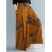 Women Vintage Floral Print Elastic Waist Casual Loose Wide Leg Pants With Pocket