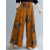 Women Vintage Floral Print Elastic Waist Casual Loose Wide Leg Pants With Pocket