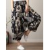 Ethnic Print Pocket Asymmetrical Elastic Waist Loose Casual Cropped Pants