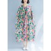 Loose rose dotted prints cotton linen Wardrobes short sleeve Kaftan summer Dress