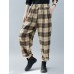 Women Plaid Color Block Elastic High Waist Side Pocket Harem Pants