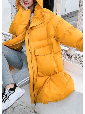 2019 oversized down jacket big pockets winter outwear yellow hooded womens coats