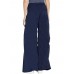 Women Solid Color Elastic Waist Loose Wide Leg Pants With Pocket