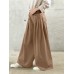 Women Solid Color Elastic Waist Pleats Wide Leg Pants With Pocket