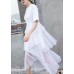 French white cotton Tunic patchwork tulle Robe summer Dresses