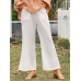 Women Solid Color Relaxed Fit Plain Drawstring Flare Leg Pants